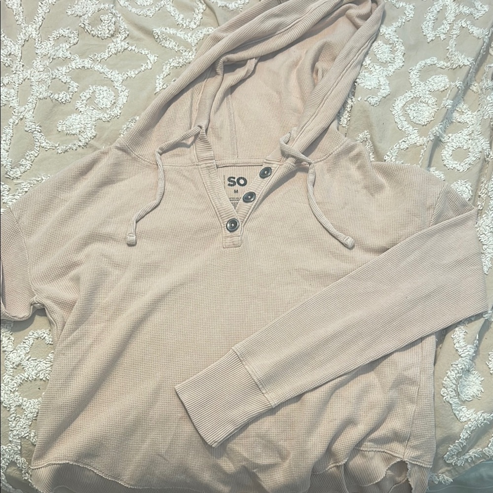 SO Tan Cream Polo Collar Long Sleeve Hoodie